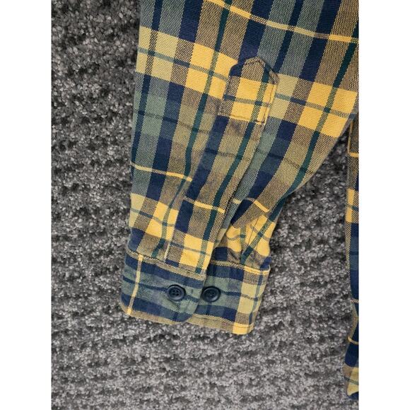 LL Bean Shirt Mens LT Blue Yellow Plaid Flannel Cotton Casual Outdoor Cabincore - Picture 9 of 10